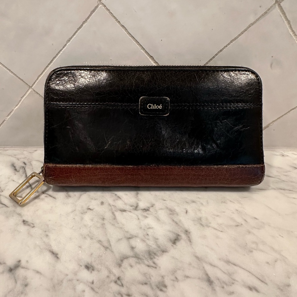 Chloé Black and Brown Leather Continental Wallet
